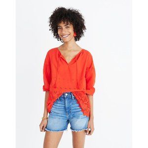 MADEWELL Lattice Eyelet Long Sleeve Red Top M